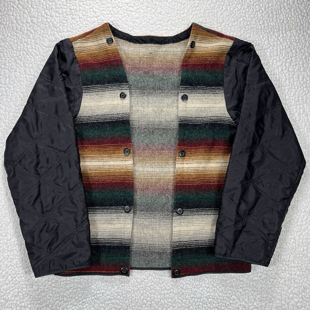 Woolrich Blanket Jacket‎ Size M Made in USA Southwestern Aztec Stripe Wool VTG